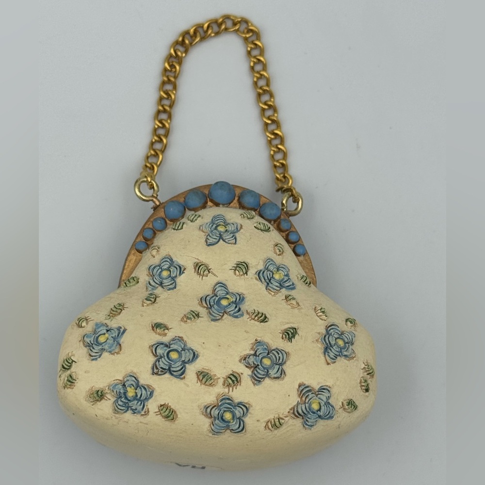 Vintage Avon Gift Collection Victorian Purse Ornament Blue‎ White Gold Handbag - Picture 7 of 14